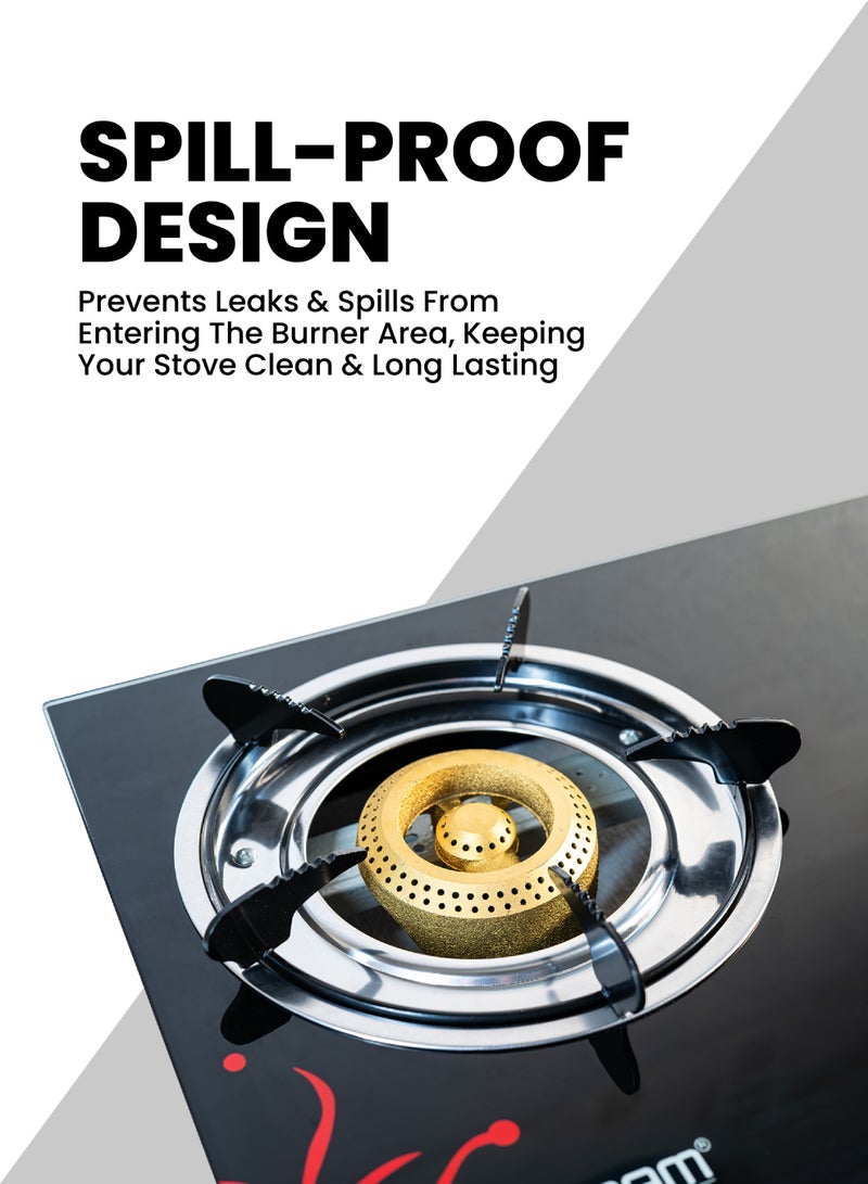 TEAM 2 Burner Glass Top Gas Stove with Automatic Ignition | High Efficiency Blue Flame | Low Gas Consumption | Detachable Trivet | Heat‑Resistant Toughened Glass | LPG Gas Cooktop for Home Kitchen - Image 4